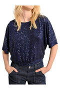 MOLLY BRACKEN blusa donna paillettes blu MW125CH 95% poliestere 5% elastan
