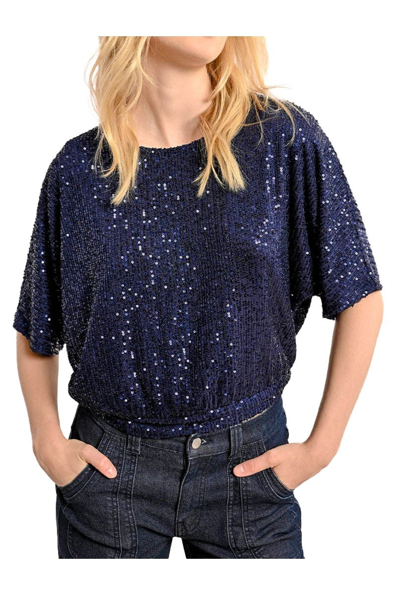MOLLY BRACKEN blusa donna paillettes blu MW125CH 95% poliestere 5% elastan