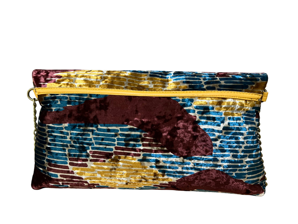 JUSTMINE borsa donna piatta ciniglia bordeaux/senape/petrolio JACBOFW24-K118 MADE IN ITALY