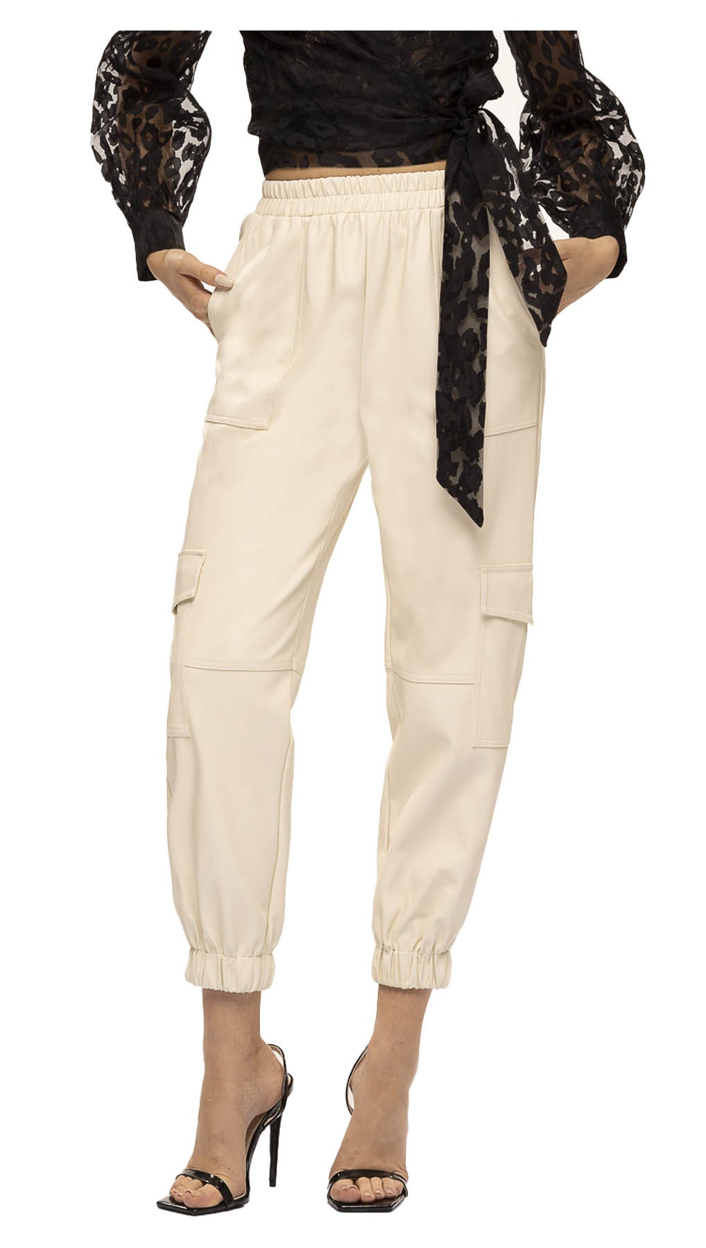 KORALLINE pantalone donna ecopelle cargo 103 50% poliuretano 50% poliestere