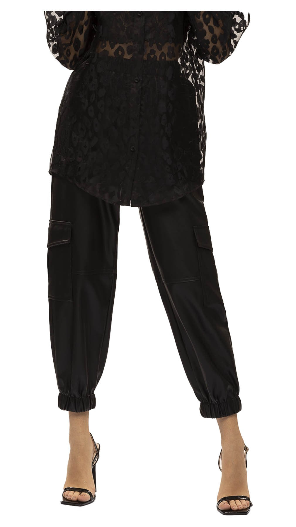 KORALLINE pantalone donna ecopelle cargo 103 50% poliuretano 50% poliestere