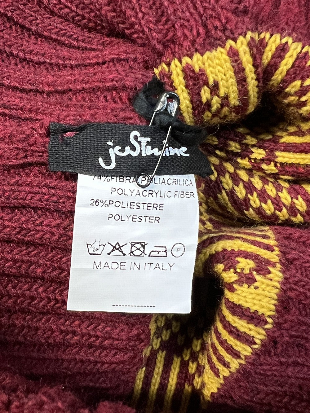 JUSTMINE set donna cappello fantasia con pon pon e guanti corti K214 1102 MADE IN ITALY