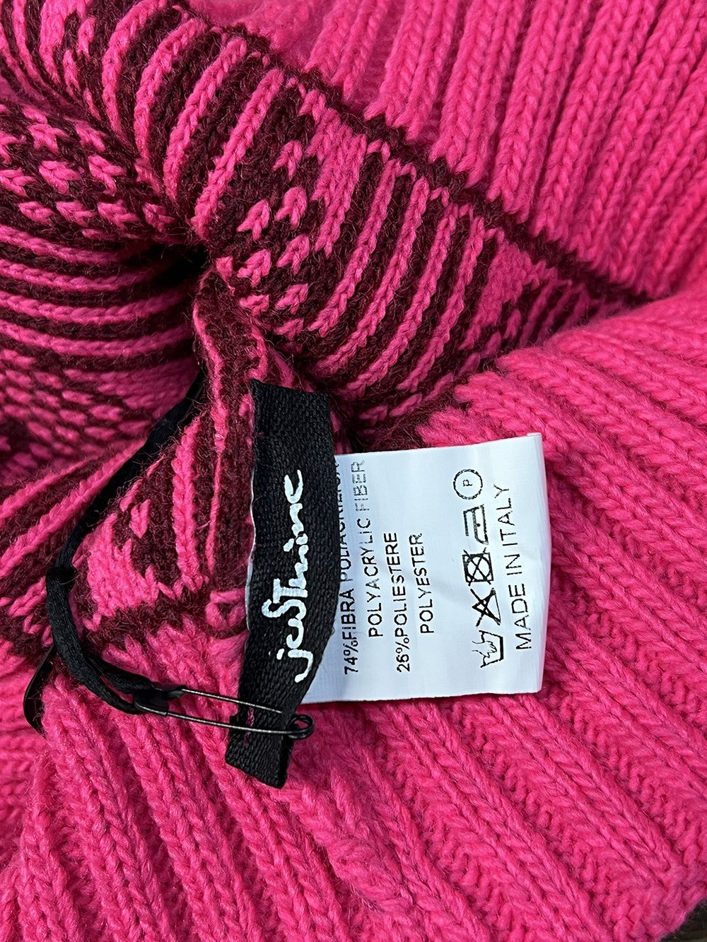 JUSTMINE set donna cappello fantasia con pon pon e guanti corti K214 1102 MADE IN ITALY