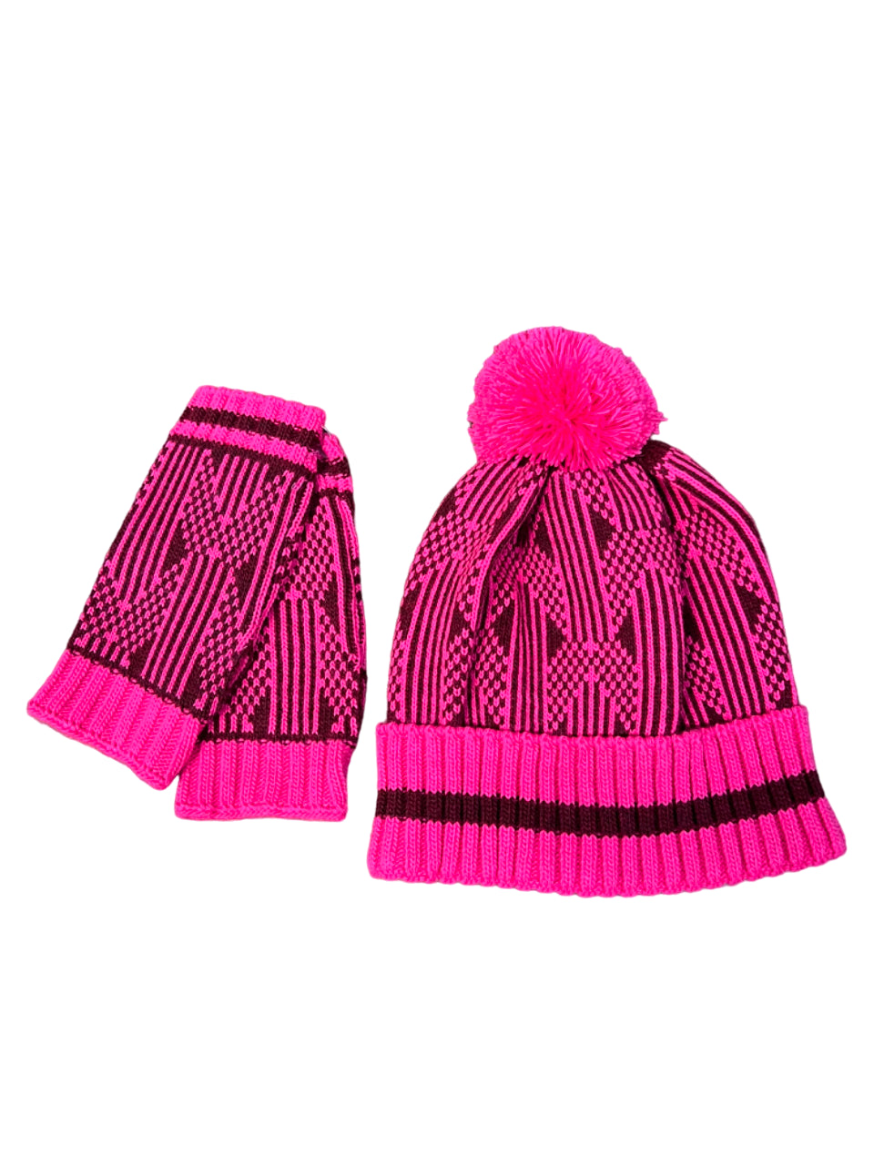 JUSTMINE set donna cappello fantasia con pon pon e guanti corti K214 1102 MADE IN ITALY