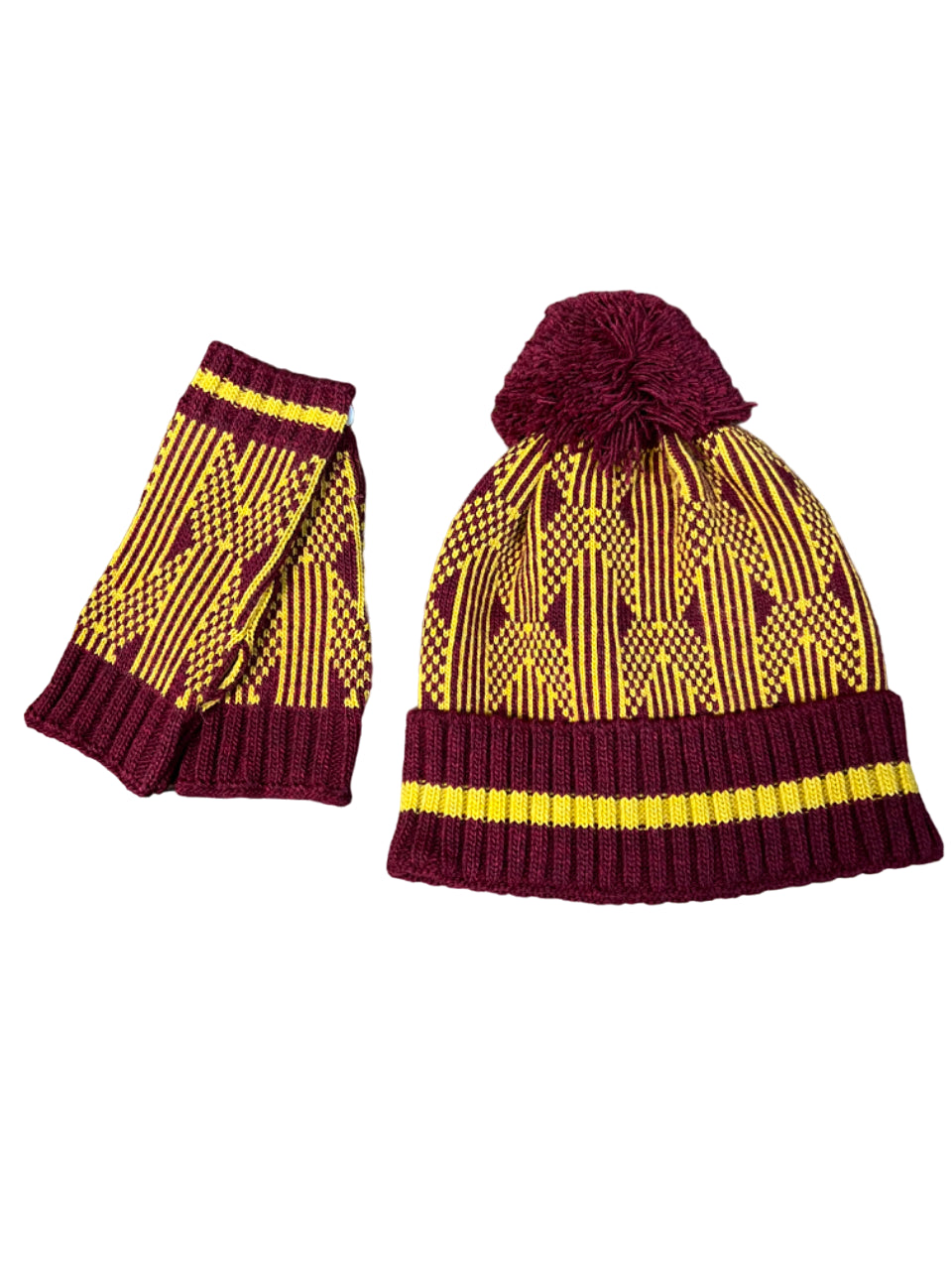 JUSTMINE set donna cappello fantasia con pon pon e guanti corti K214 1102 MADE IN ITALY