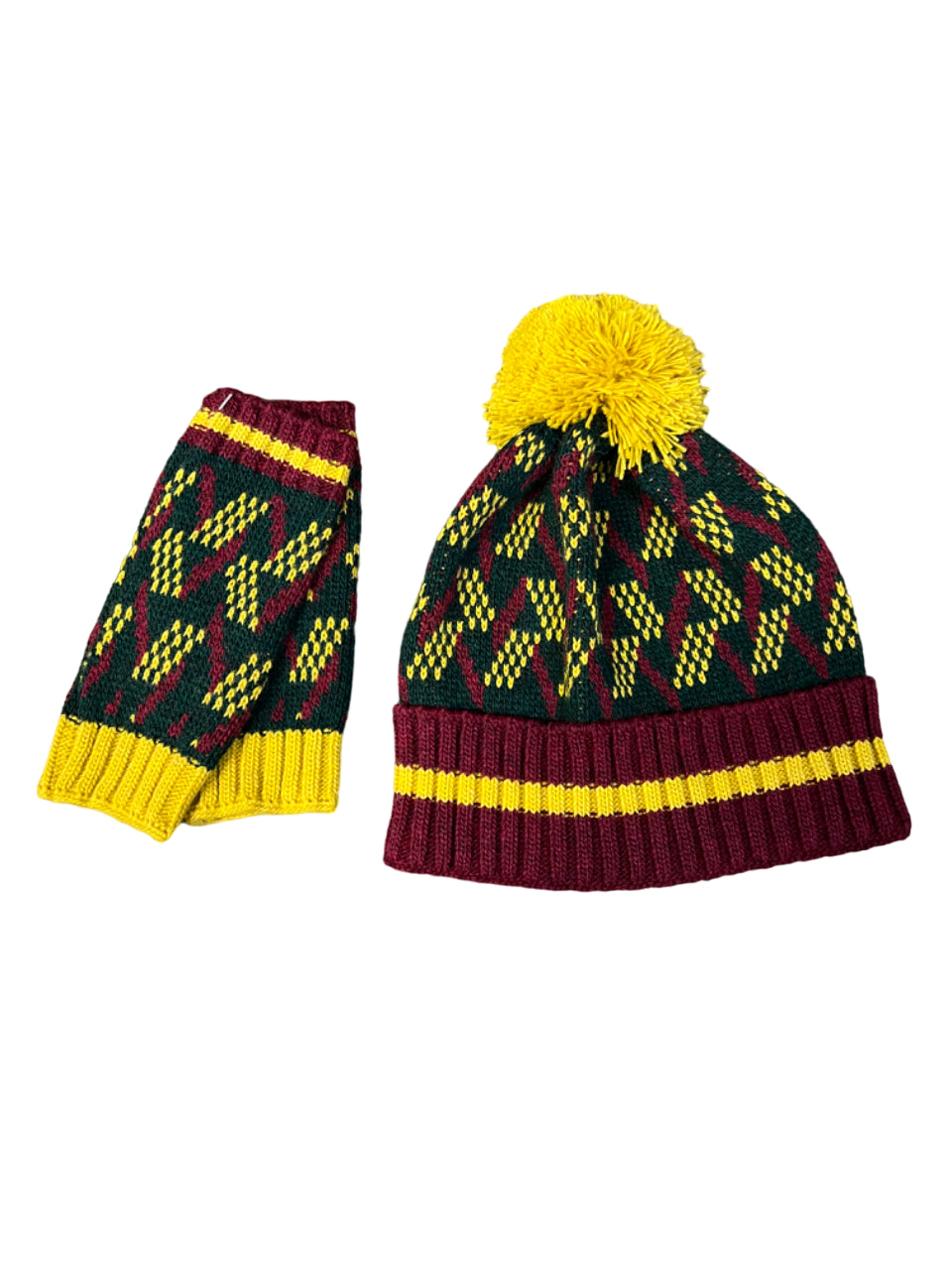 JUSTMINE set donna cappello fantasia con pon pon e guanti corti K214 1102 MADE IN ITALY