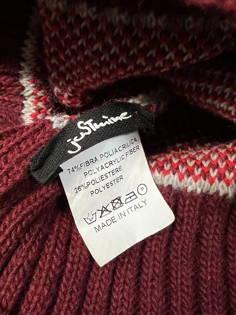 JUSTMINE set donna cappello fantasia con pon pon e guanti corti K214 1086 MADE IN ITALY