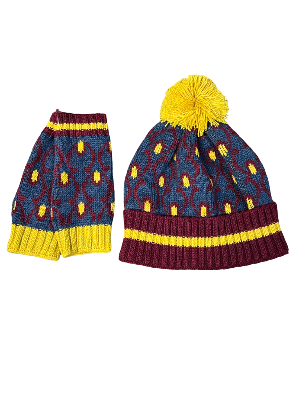 JUSTMINE set donna cappello fantasia con pon pon e guanti corti K214 1086 MADE IN ITALY