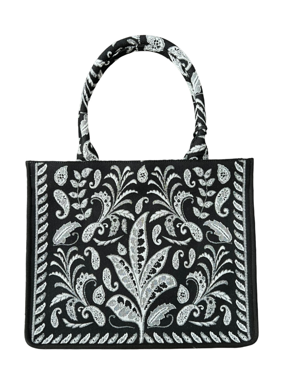 LA FEE MARABOUTEE borsa shopper canvass pesante floreale nero/bianco ZUMIRA MADE IN INDIA