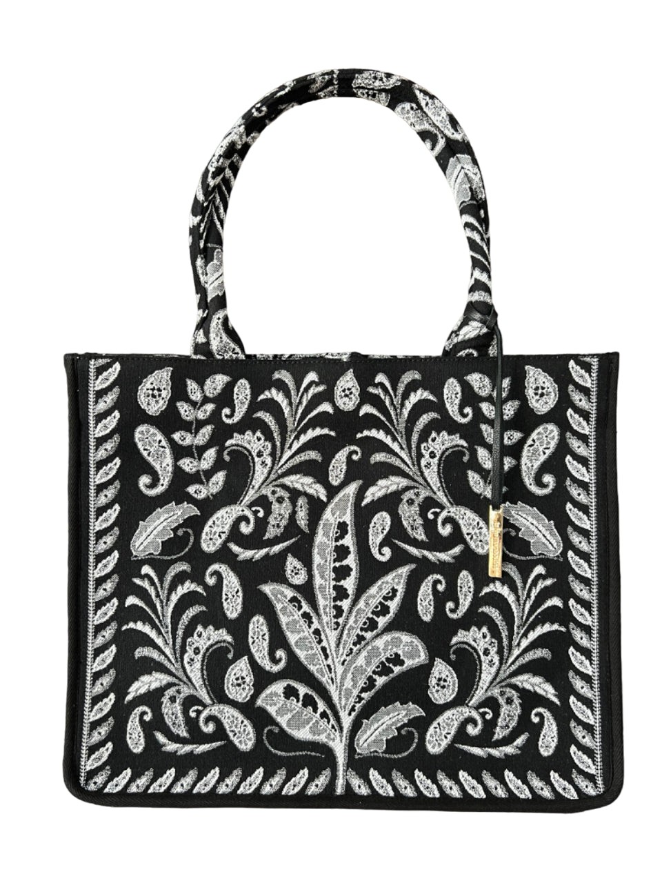 LA FEE MARABOUTEE borsa shopper canvass pesante floreale nero/bianco ZUMIRA MADE IN INDIA