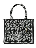 LA FEE MARABOUTEE borsa shopper canvass pesante floreale nero/bianco ZUMIRA MADE IN INDIA