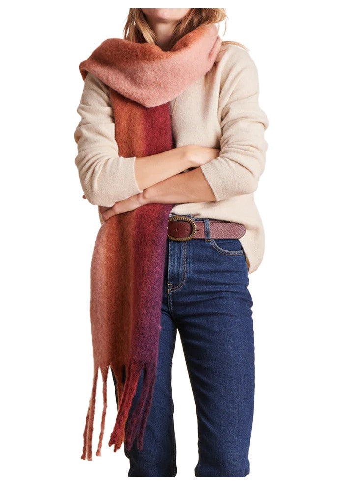 LA FEE MARABOUTEE sciarpa donna con frange rigata salmone/bordeaux/arancio ZAOUI