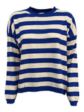 O’MER maglia donna a scatola righe beige/bluette OM024C MADE IN ITALY