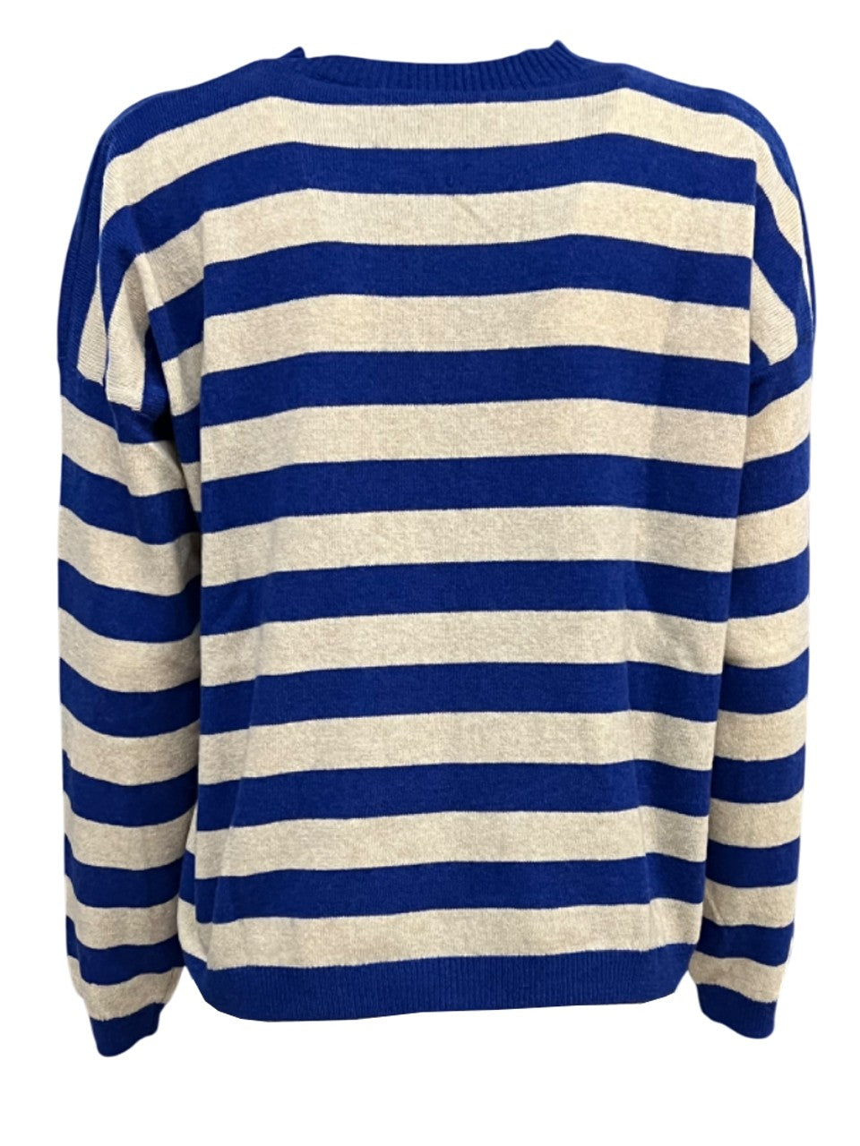 O’MER maglia donna a scatola righe beige/bluette OM024C MADE IN ITALY