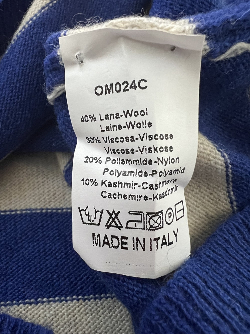 O’MER maglia donna a scatola righe beige/bluette OM024C MADE IN ITALY