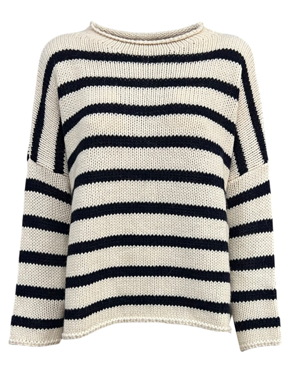 O’MER maglia donna a maxi scatola righe panna/blu OM123C MADE IN ITALY