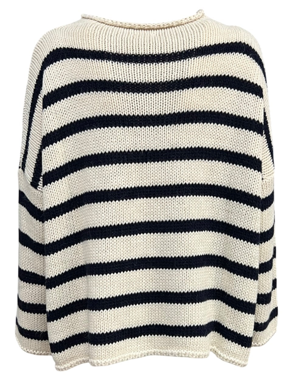 O’MER maglia donna a maxi scatola righe panna/blu OM123C MADE IN ITALY