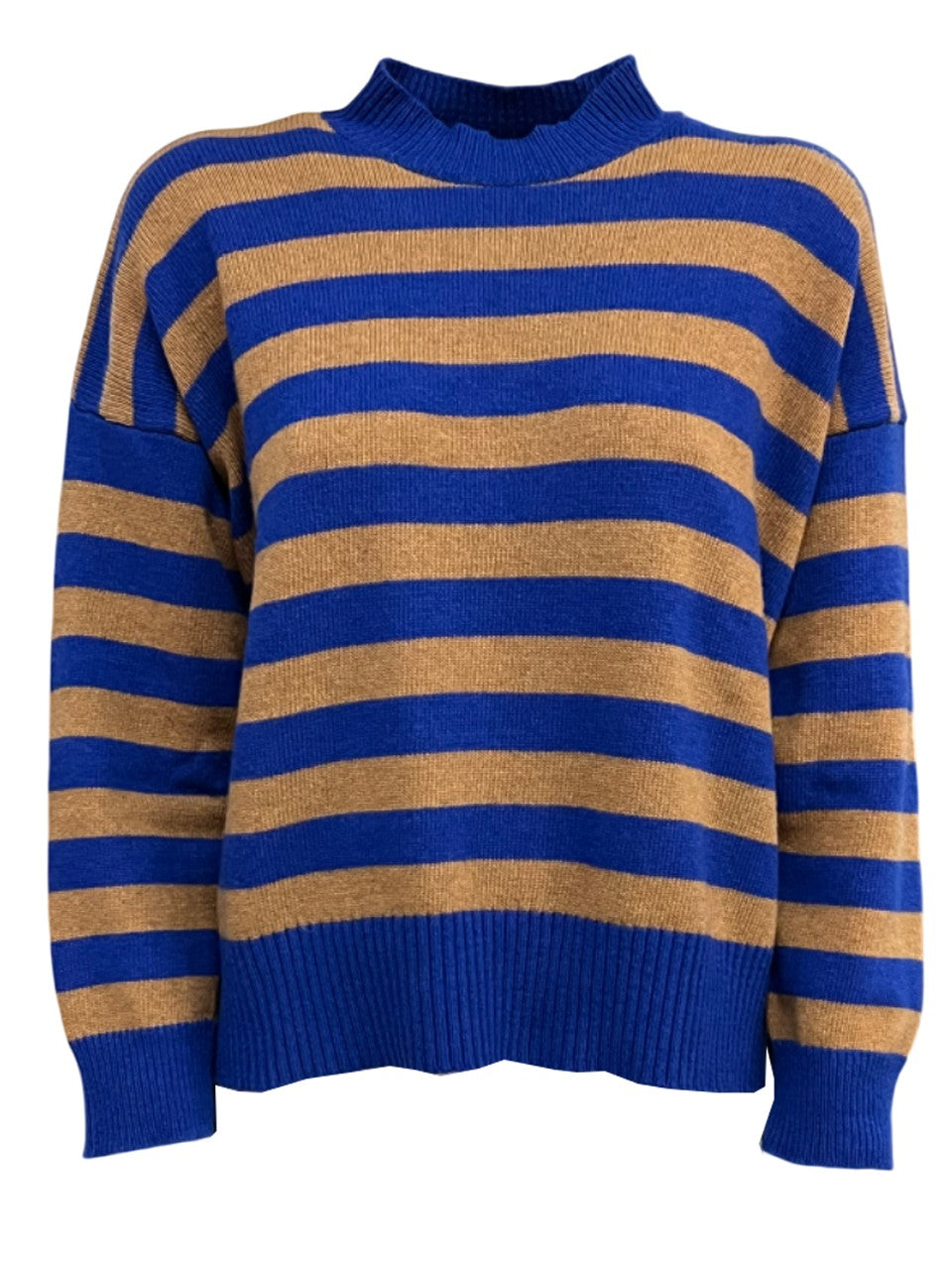 O’MER maglia donna righe cuoio/bluette OM056C MADE IN ITALY