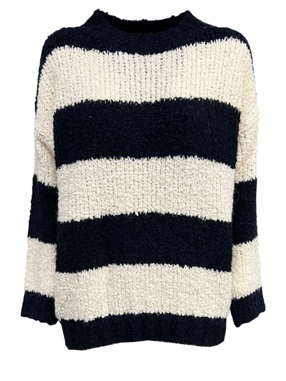 O’MER maxi maglia donna righe larghe panna/blu OM132C MADE IN ITALY