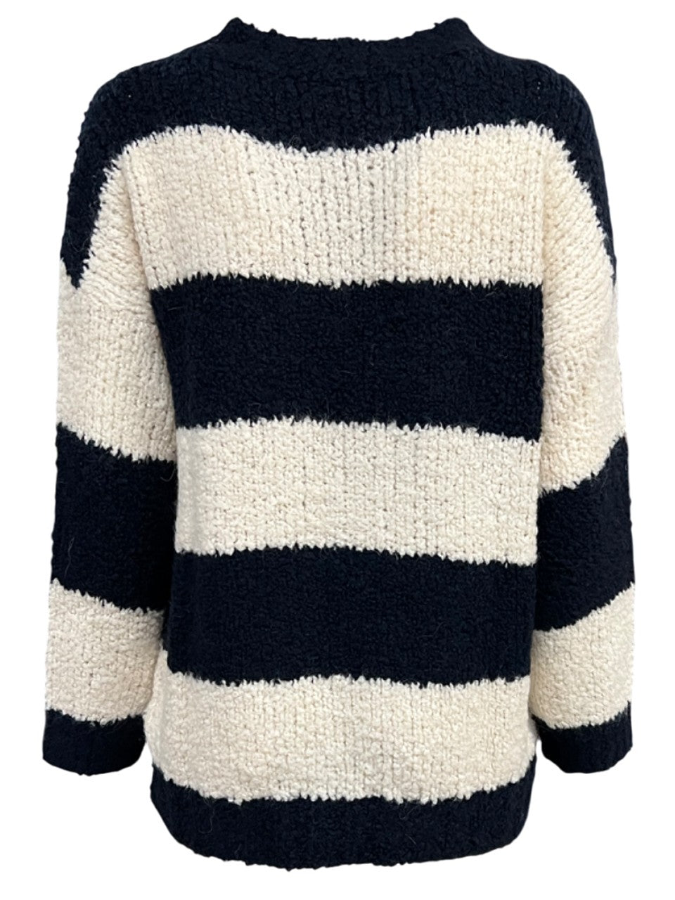 O’MER maxi maglia donna righe larghe panna/blu OM132C MADE IN ITALY