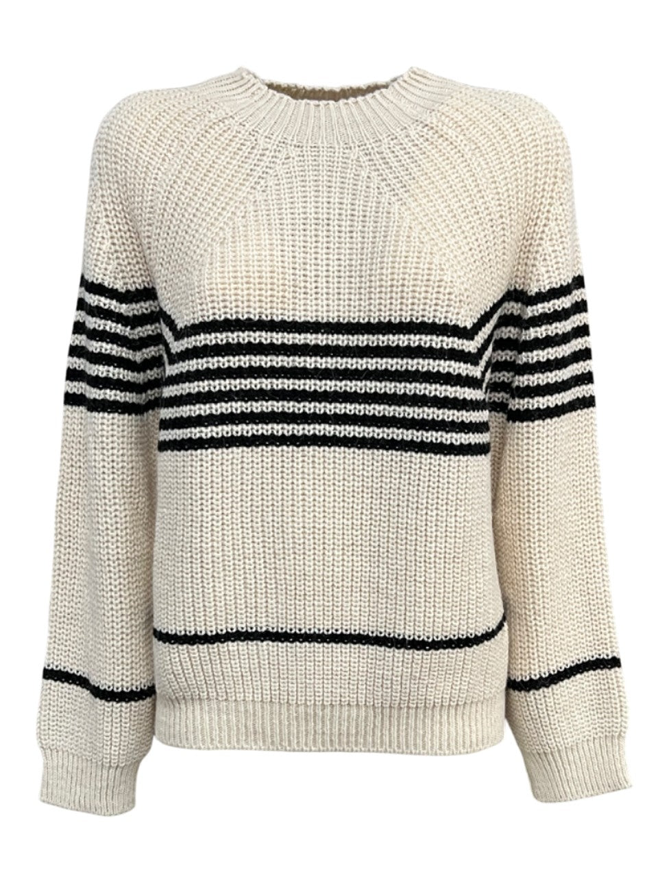 O’MER maglia donna costa inglese panna righe piazzate nere OM107C MADE IN ITALY