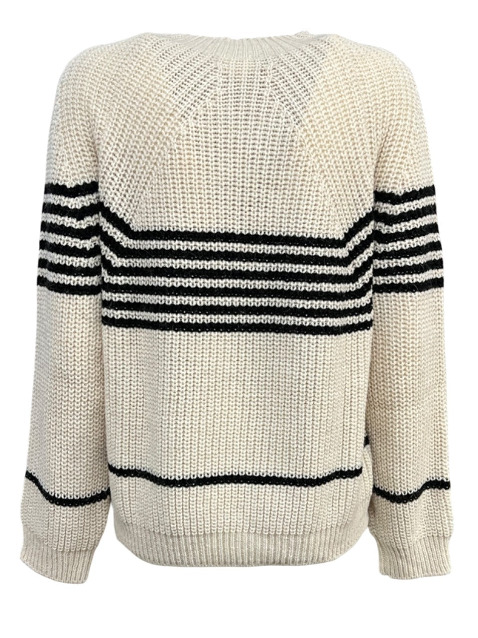 O’MER maglia donna costa inglese panna righe piazzate nere OM107C MADE IN ITALY