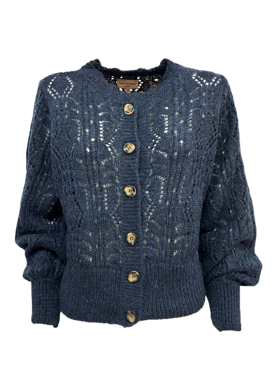 LA FEE MARABOUTEE cardigan donna traforato blu melange ZUZA MADE IN ITALY