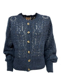LA FEE MARABOUTEE cardigan donna traforato blu melange ZUZA MADE IN ITALY
