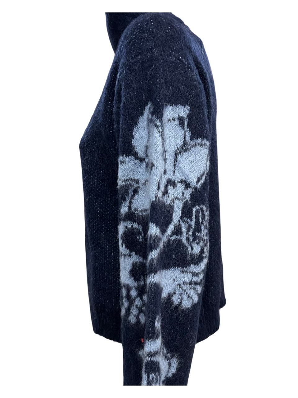 LA FEE MARABOUTEE maglia donna blu con disegni sulle maniche celesti ZEPICES MADE IN ITALY