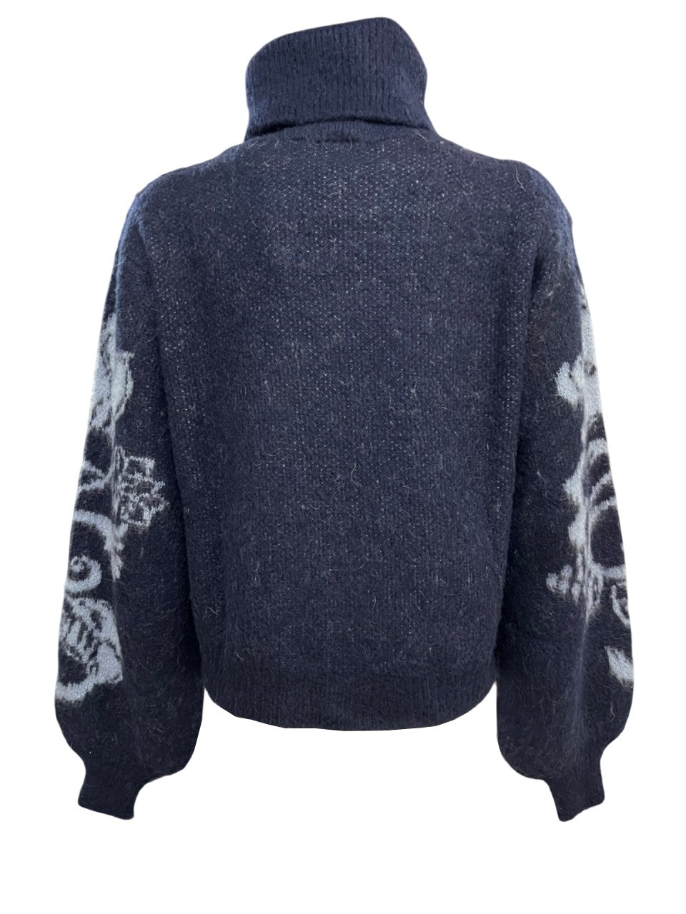 LA FEE MARABOUTEE maglia donna blu con disegni sulle maniche celesti ZEPICES MADE IN ITALY