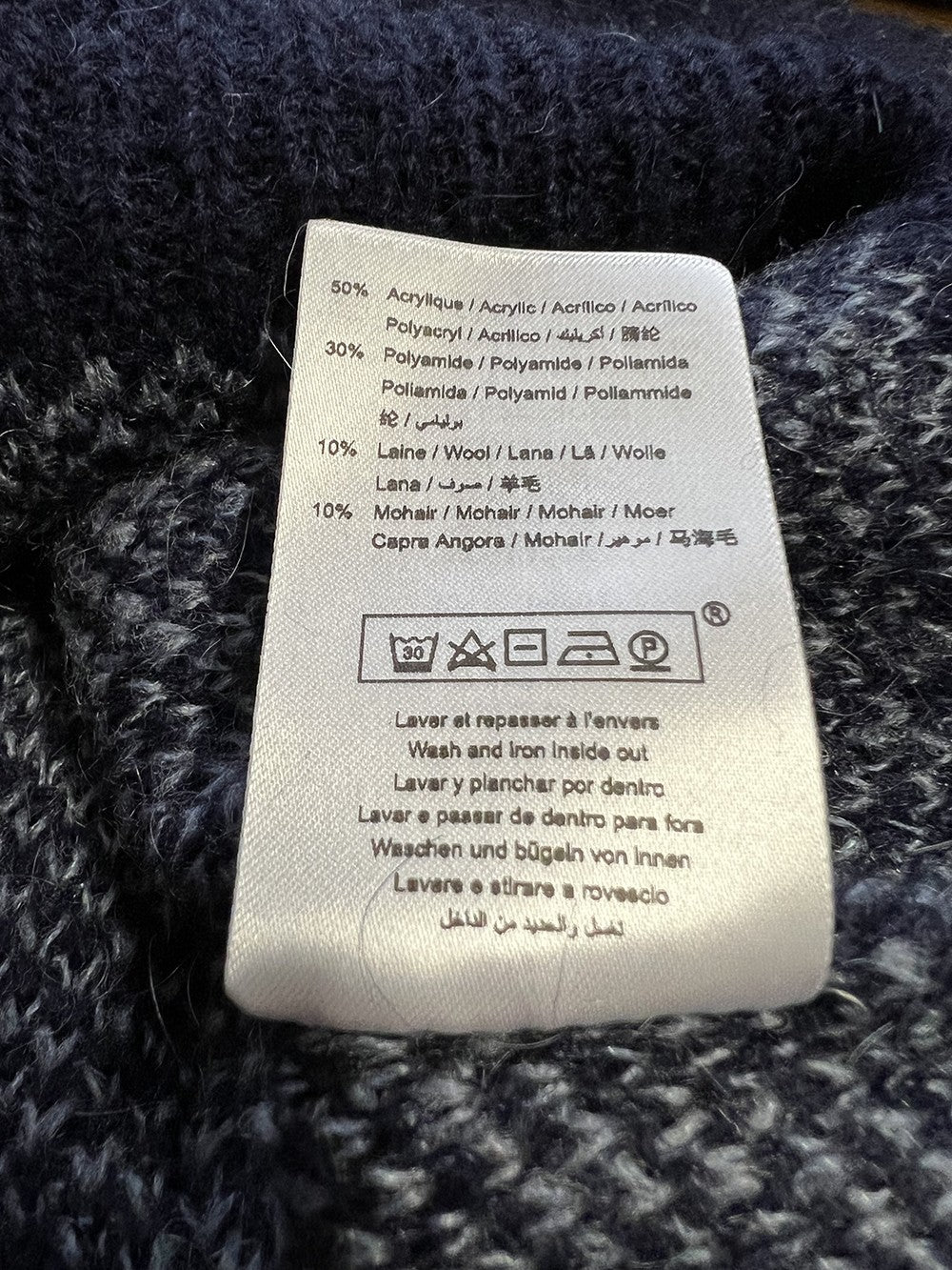 LA FEE MARABOUTEE maglia donna blu con disegni sulle maniche celesti ZEPICES MADE IN ITALY