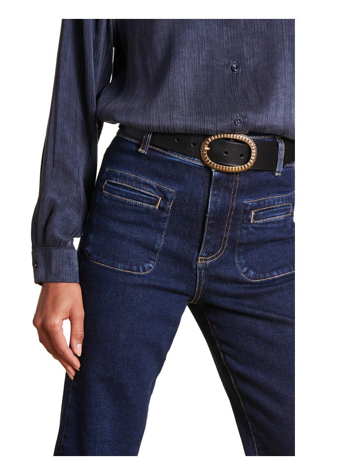 LA FEE MARABOUTEE pantalone jeans scuro a zampa RAIKOU-M 98% cotone 2% elastan