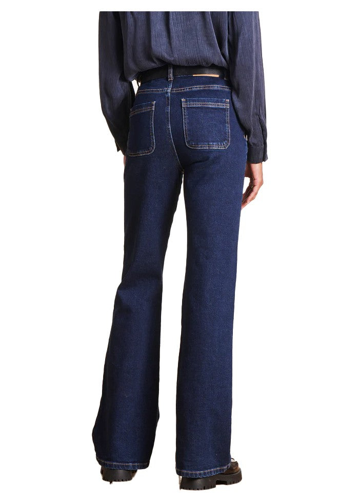 LA FEE MARABOUTEE pantalone jeans scuro a zampa RAIKOU-M 98% cotone 2% elastan