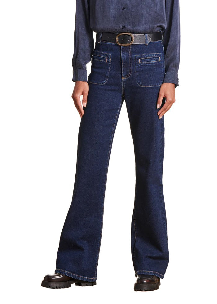 LA FEE MARABOUTEE pantalone jeans scuro a zampa RAIKOU-M 98% cotone 2% elastan