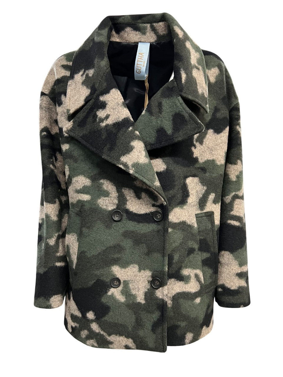 GUTTHA MILANO giaccone donna doppiopetto CAMO verde/nero/fango GUT24056 MADE IN ITALY