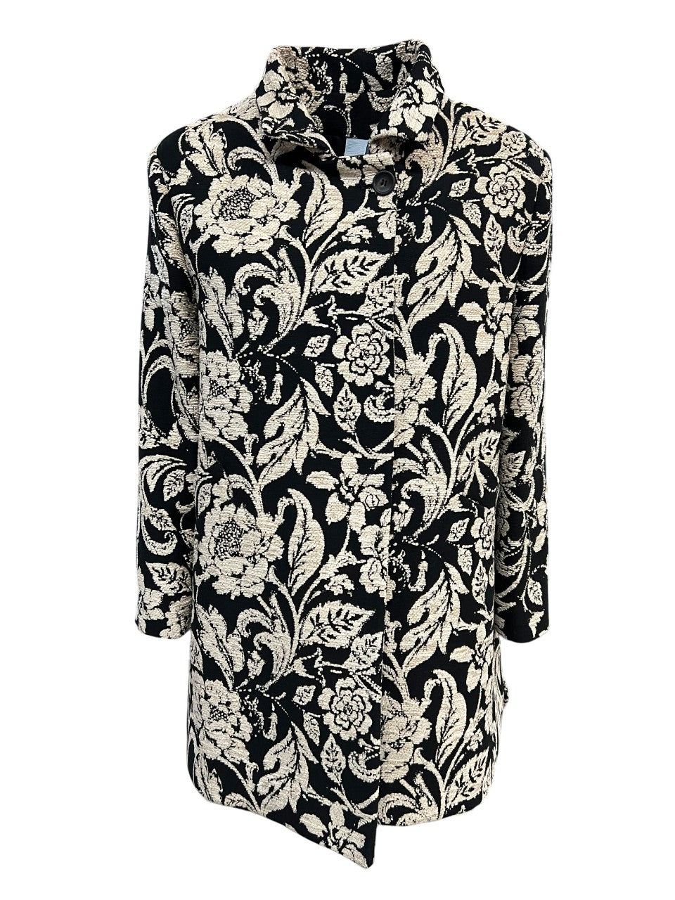 GUTTHA MILANO giaccone donna damascato nero fiori ecru GUT24077 PASU MADE IN ITALY