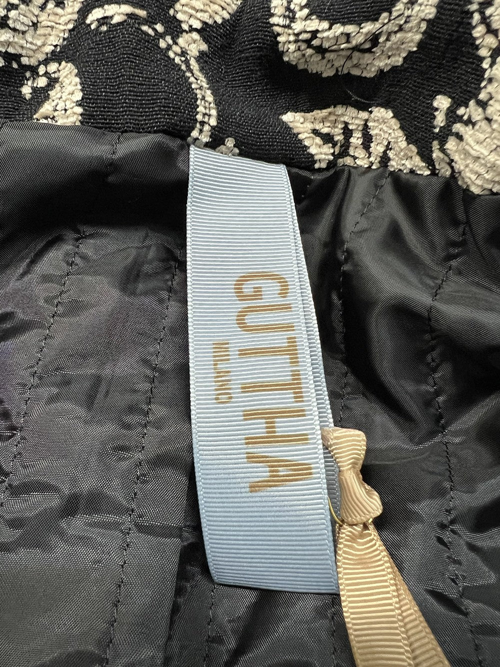 GUTTHA MILANO giaccone donna damascato nero fiori ecru GUT24077 PASU MADE IN ITALY