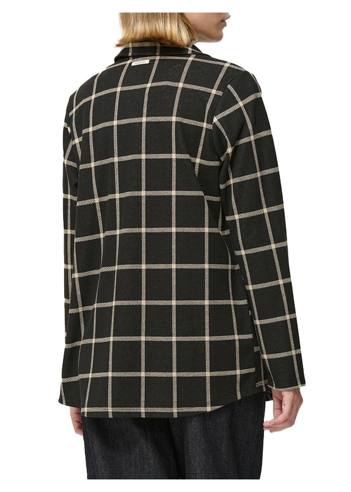 HUMILITY camicia donna over jersey pesante nera quadri beige CLODIO