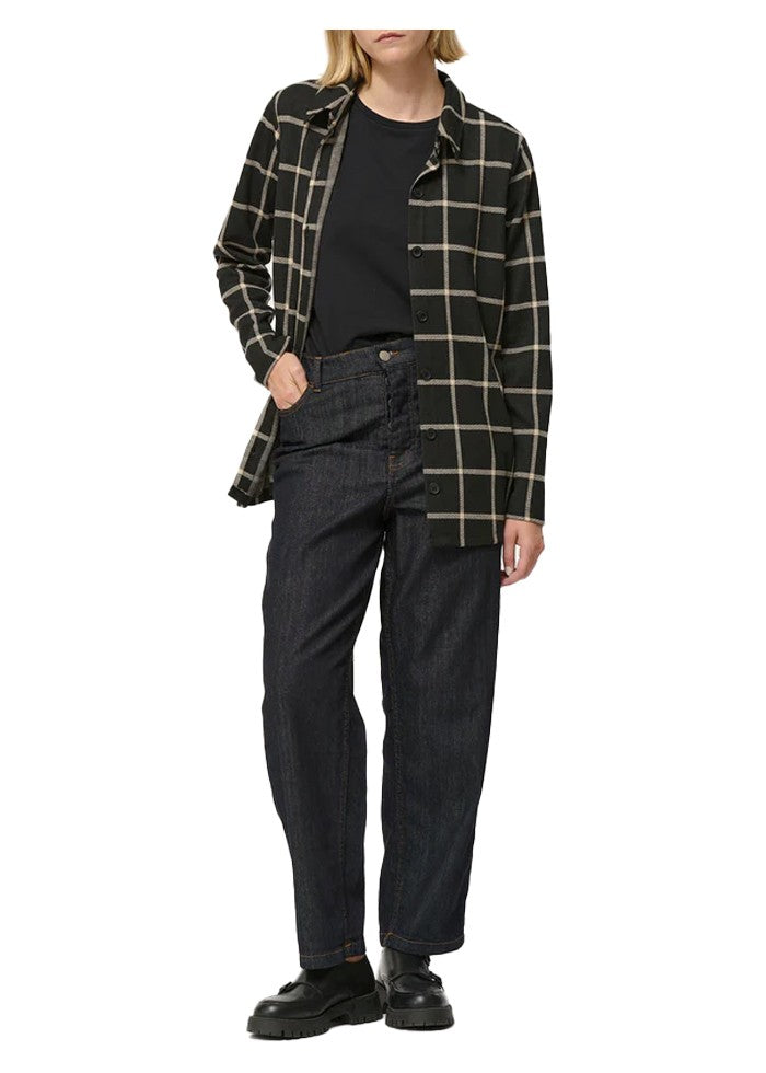 HUMILITY camicia donna over jersey pesante nera quadri beige CLODIO