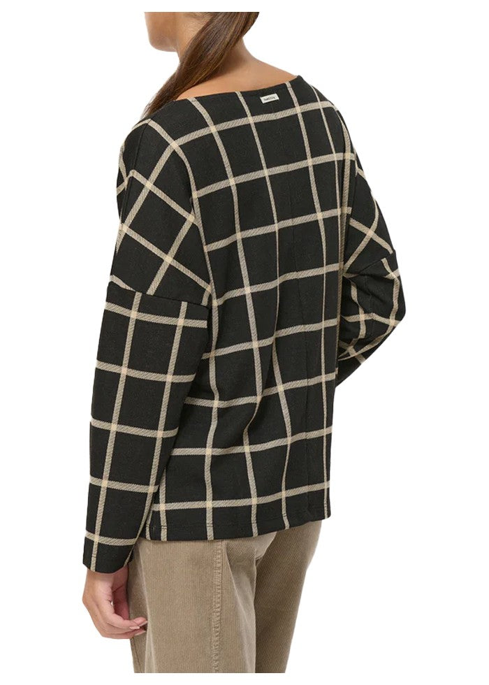 HUMILITY blusa donna jersey pesante nera quadri beige CIKAO