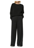 HUMILITY pantalone donna palazzo punto milano nero SOPHINO-M MADE IN ITALY