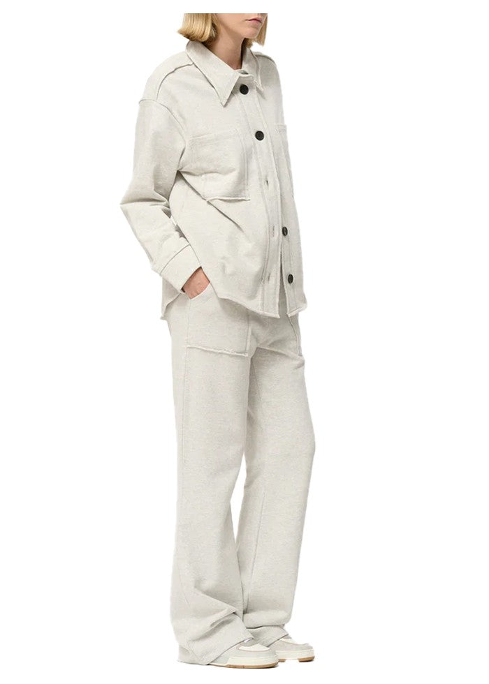 HUMILITY camicia donna over felpa garzata grigio chiaro melange CLEOR 85% cotone 15% poliestere