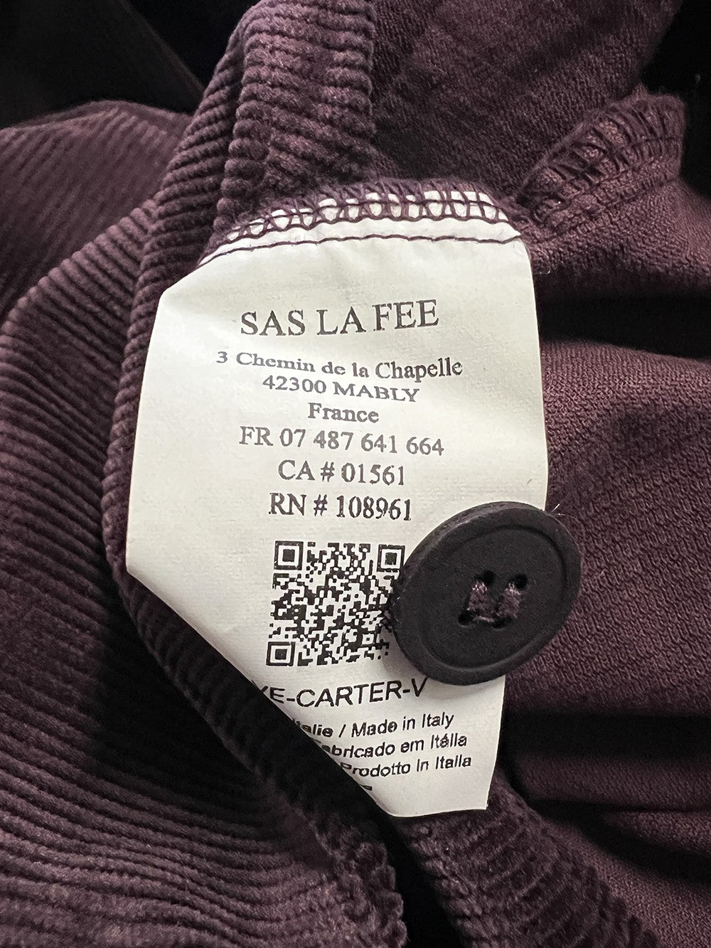 HUMILITY camicia donna oversize velluto prugna CARTER-V MADE IN ITALY