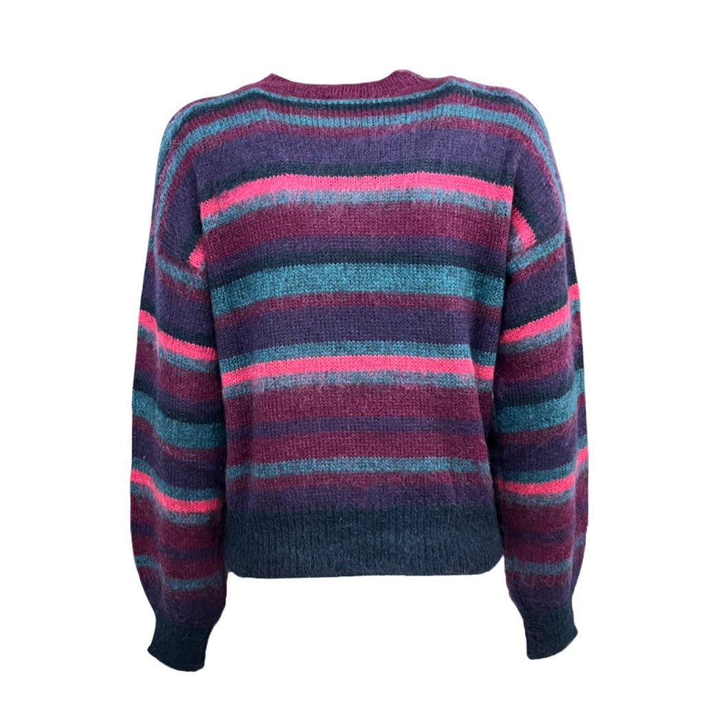 LA FEE MARABOUTEE maglia donna girocollo righe multicolor viola/petrolio TIJANE MADE IN ITALY