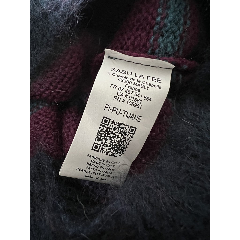 LA FEE MARABOUTEE maglia donna girocollo righe multicolor viola/petrolio TIJANE MADE IN ITALY