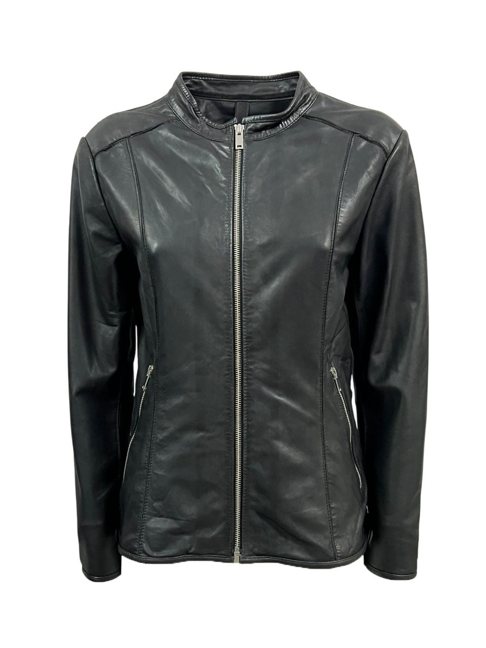 TALENTI giacca donna pelle lavata nera girocollo P419 100% pelle