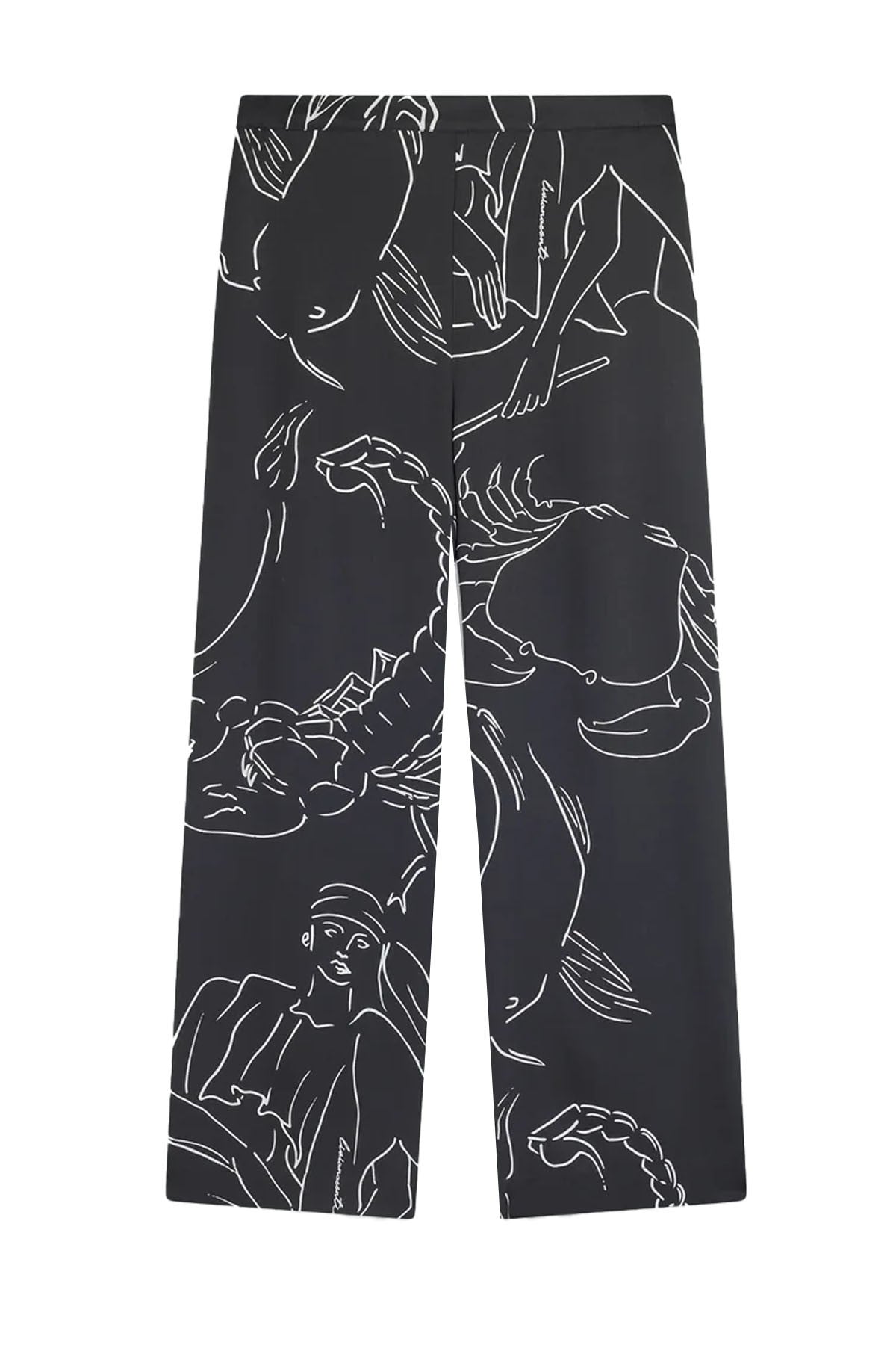 LIVIANA CONTI pantalone donna ampio viscosa stampata ZODIACO nero/bianco F5SU30 MADE IN ITALY