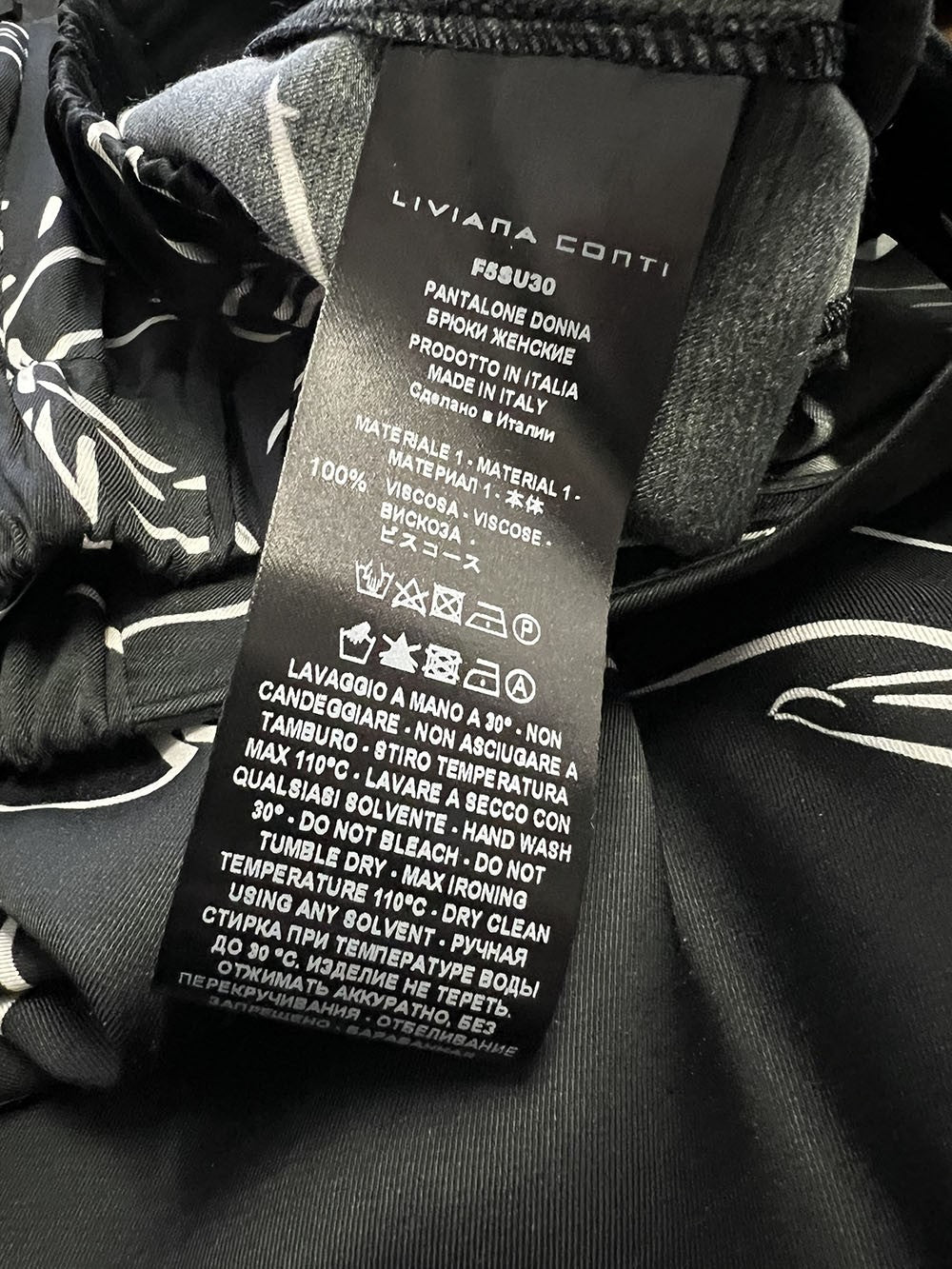 LIVIANA CONTI pantalone donna ampio viscosa stampata ZODIACO nero/bianco F5SU30 MADE IN ITALY