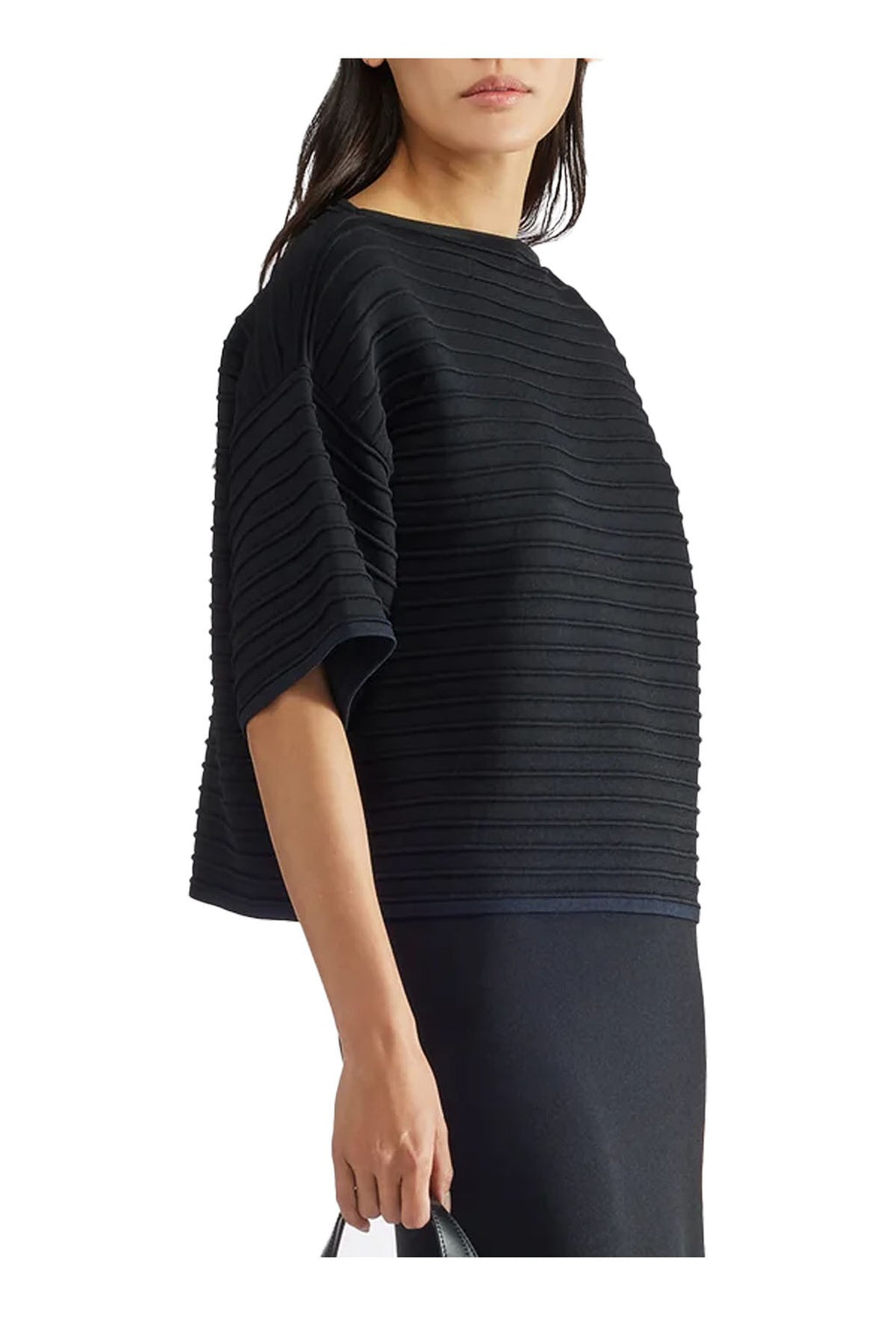 LIVIANA CONTI maglia motivo a rilievo nero profili blu a scatola F5SA42 MADE IN ITALY