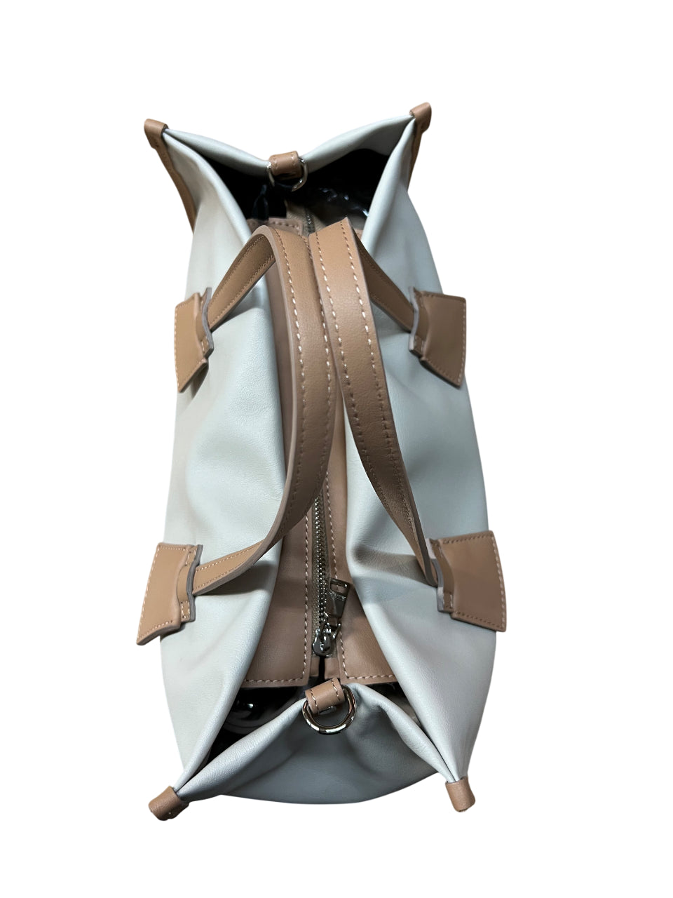 RIPANI borsa donna bicolore perla/nocciola con logo in contrasto E621LL ALDA 100% pelle MADE IN ITALY